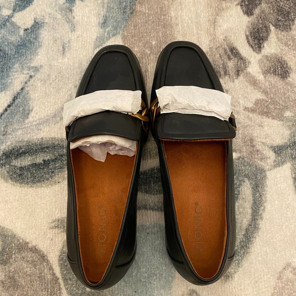 Vionic Womens Mizelle Black Leather Slip On Dress Loafers Shoes Size 7